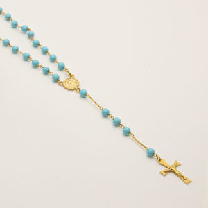 8781-rosario oro amarillo y turquesa